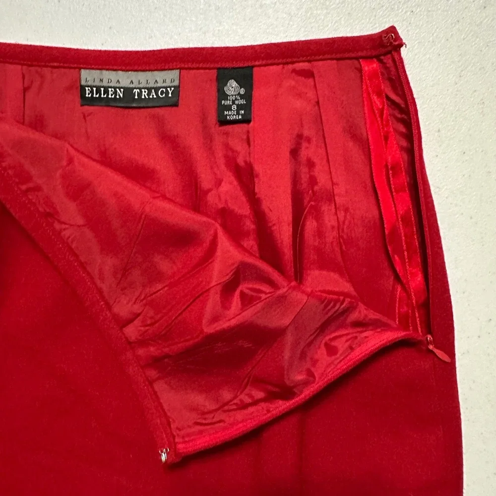 Linda Allard Ellen Tracy Pencil Skirt 100% Pure Wool Classic Red Minimalist Sz 8